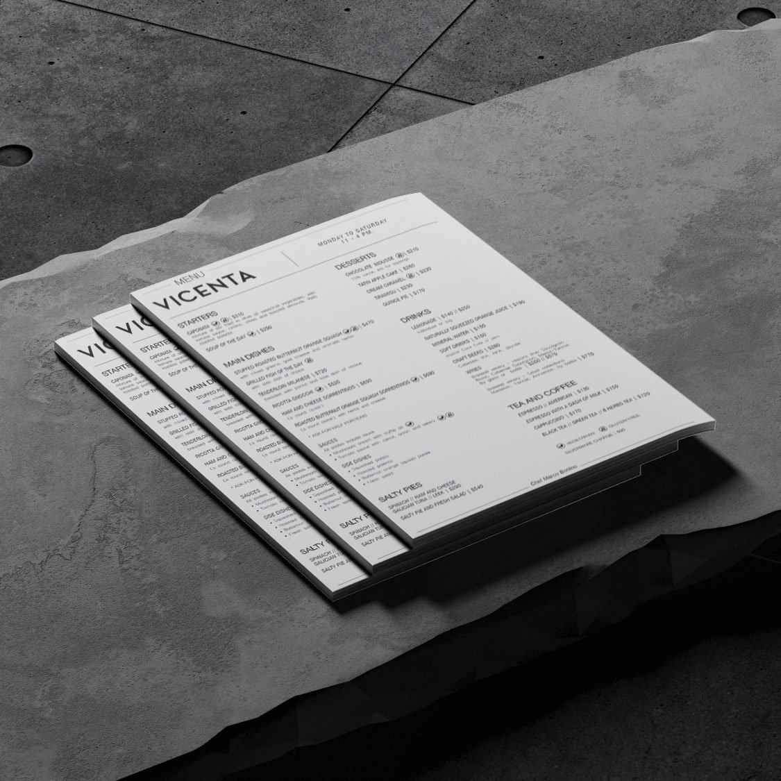 Vicenta menu design